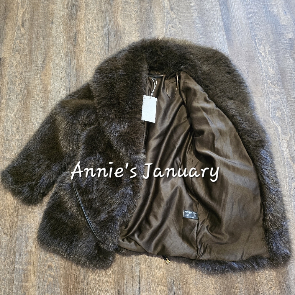 ZARA Women's Faux Fur Coat with Belt(Brown, US XS, S, M,L/EUR XS, S, M, L) - Picture 13 of 15